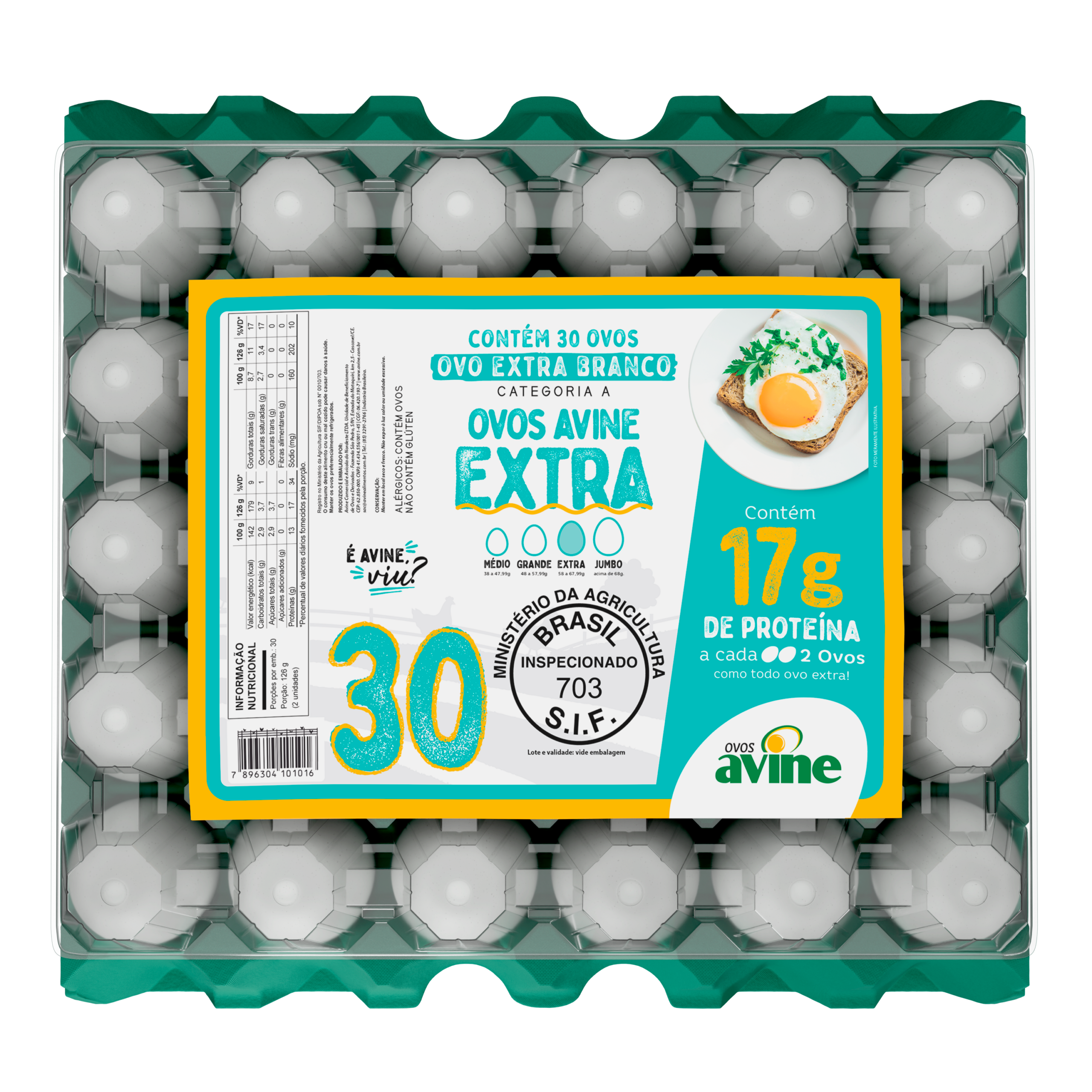 Ovos Galinha Extra Branco com 30 Plastificado Avine