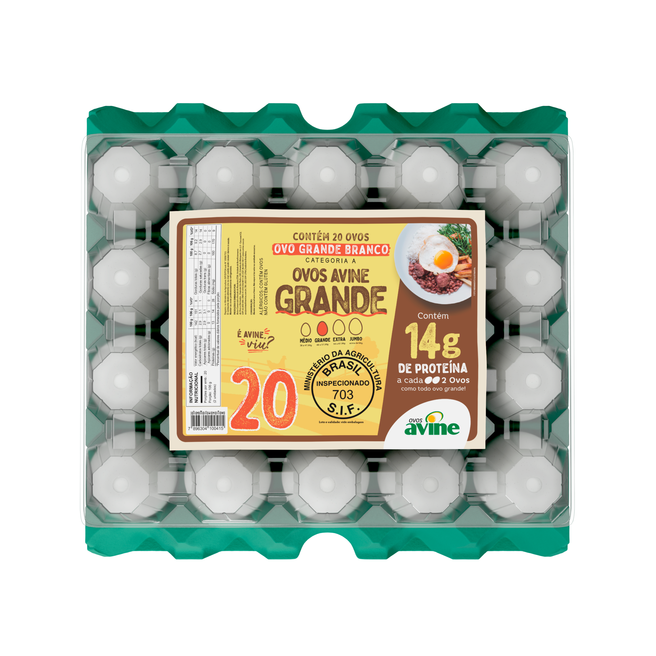 Ovos Galinha Grande Branco com 20 Plastificado Avine