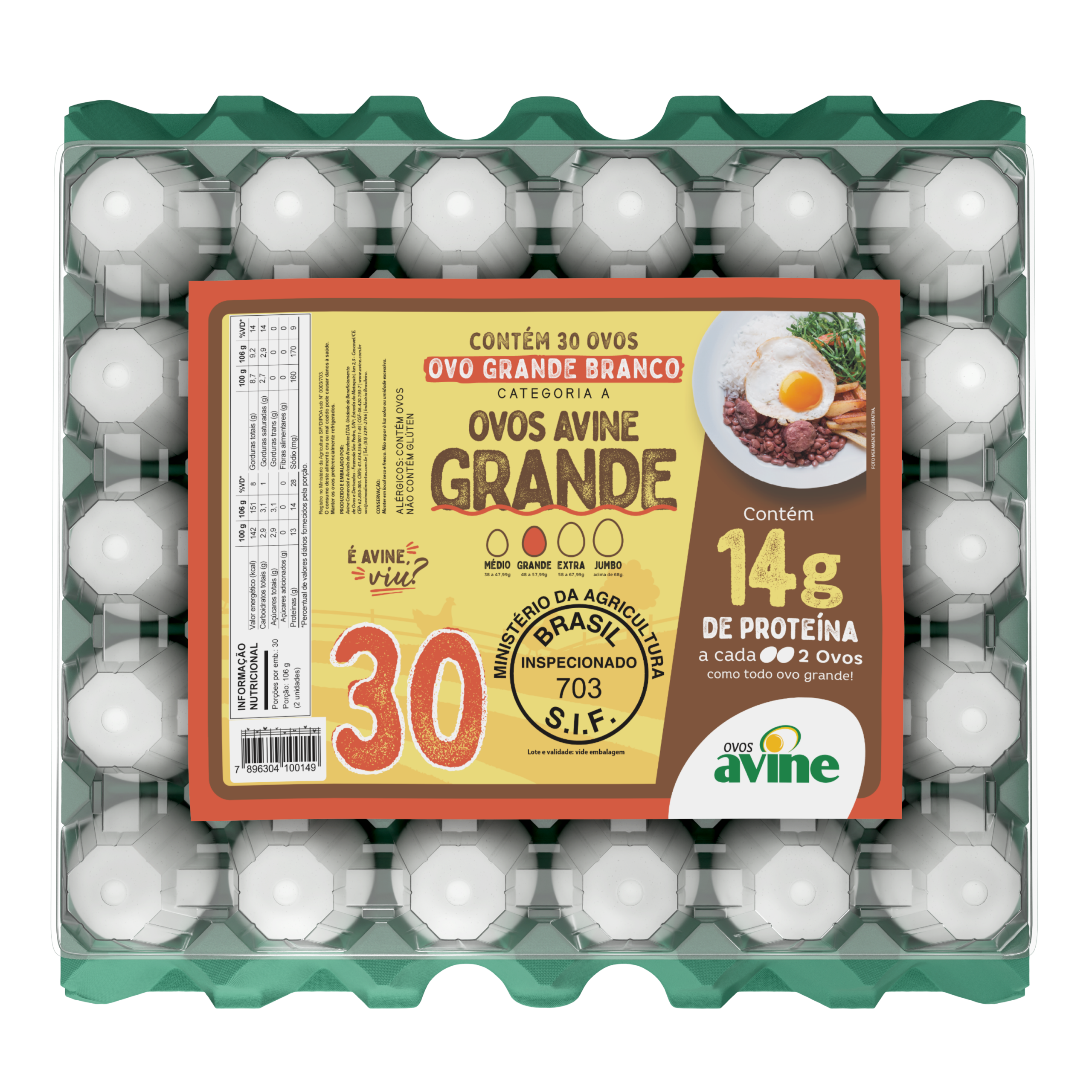 Ovos Galinha Grande Branco com 30 Plastificado Avine