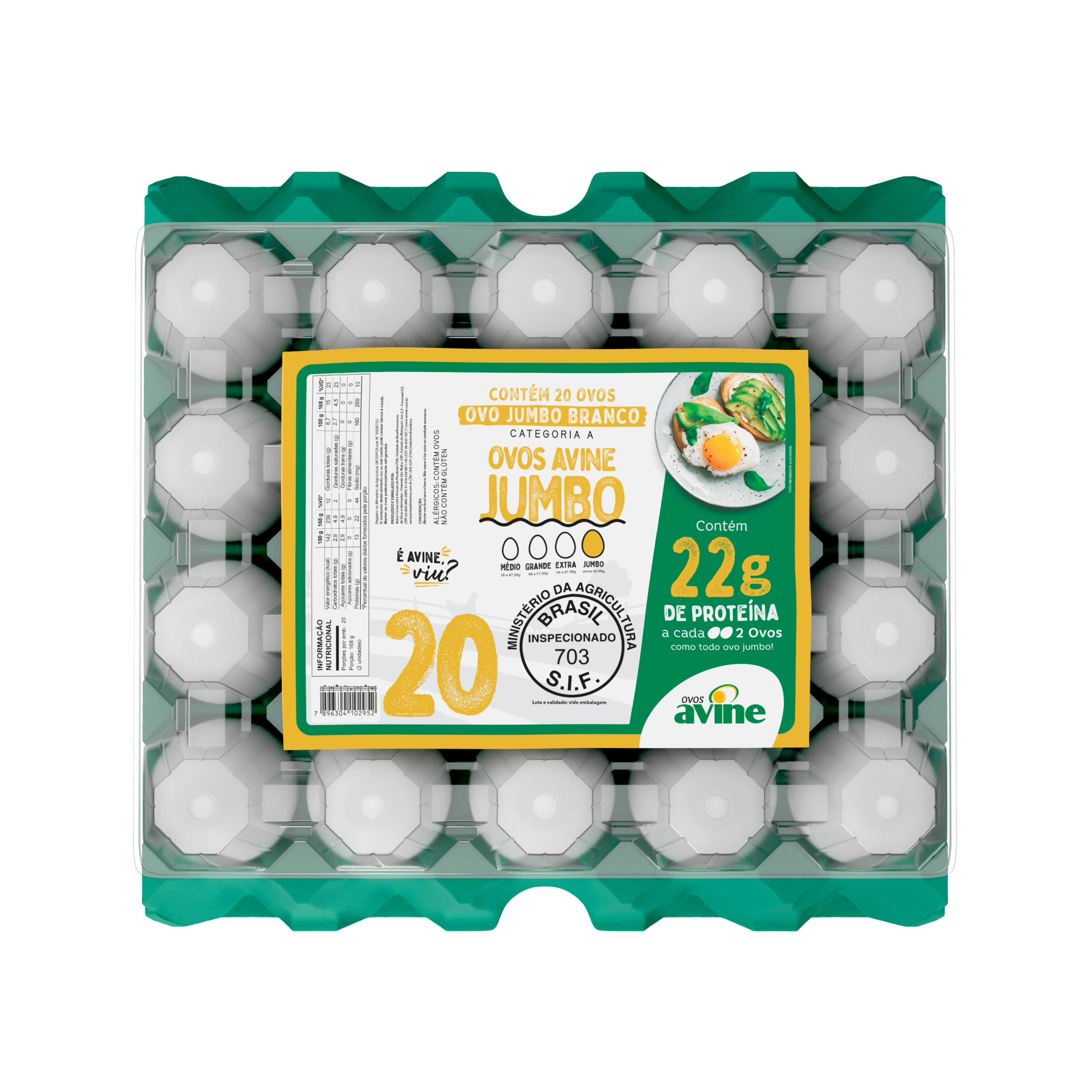 Ovos Galinha Jumbo Branco com 20 Plastificado Avine