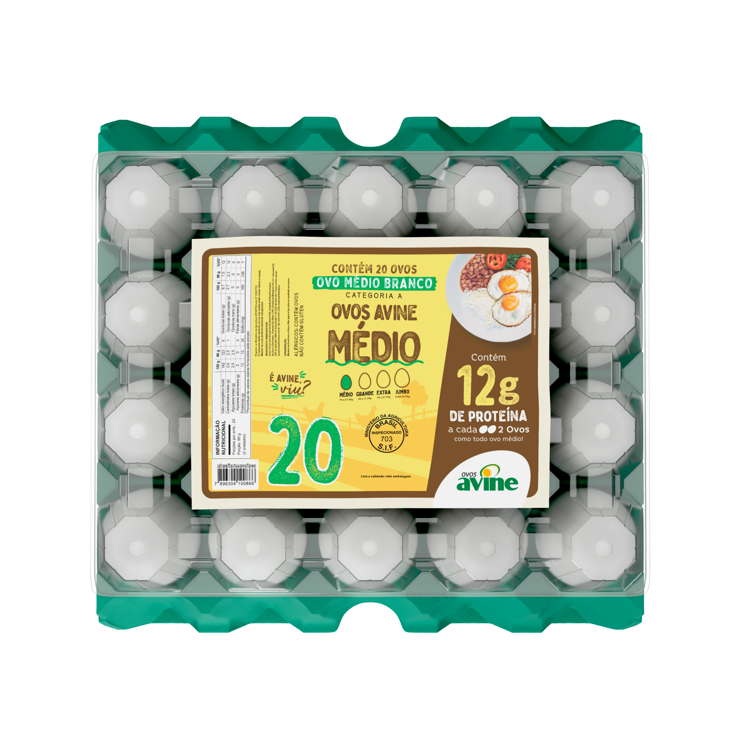 Ovos Galinha Médio Branco com 20 Plastificado Avine