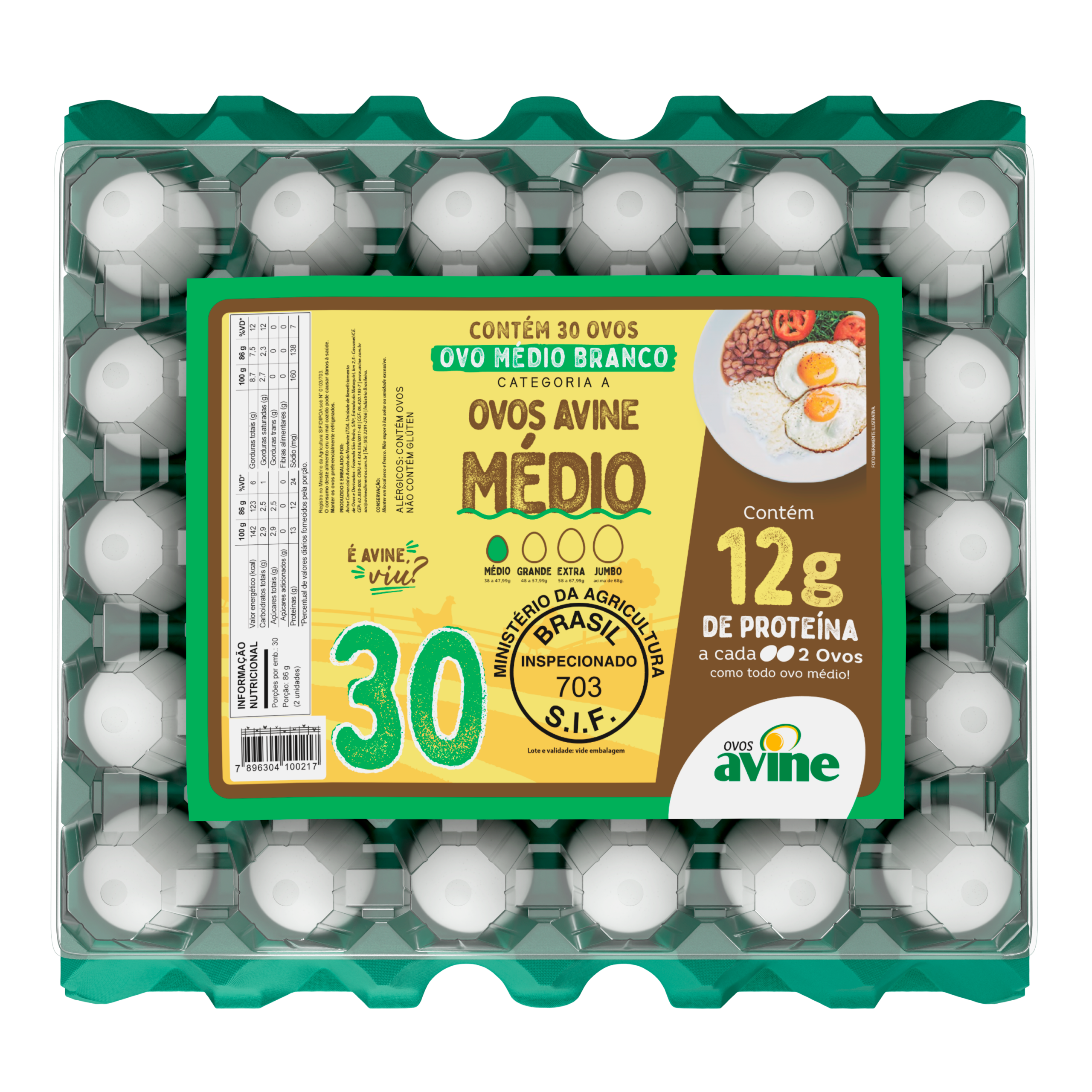 Ovos Galinha Médio Branco com 30 Plastificado Avine