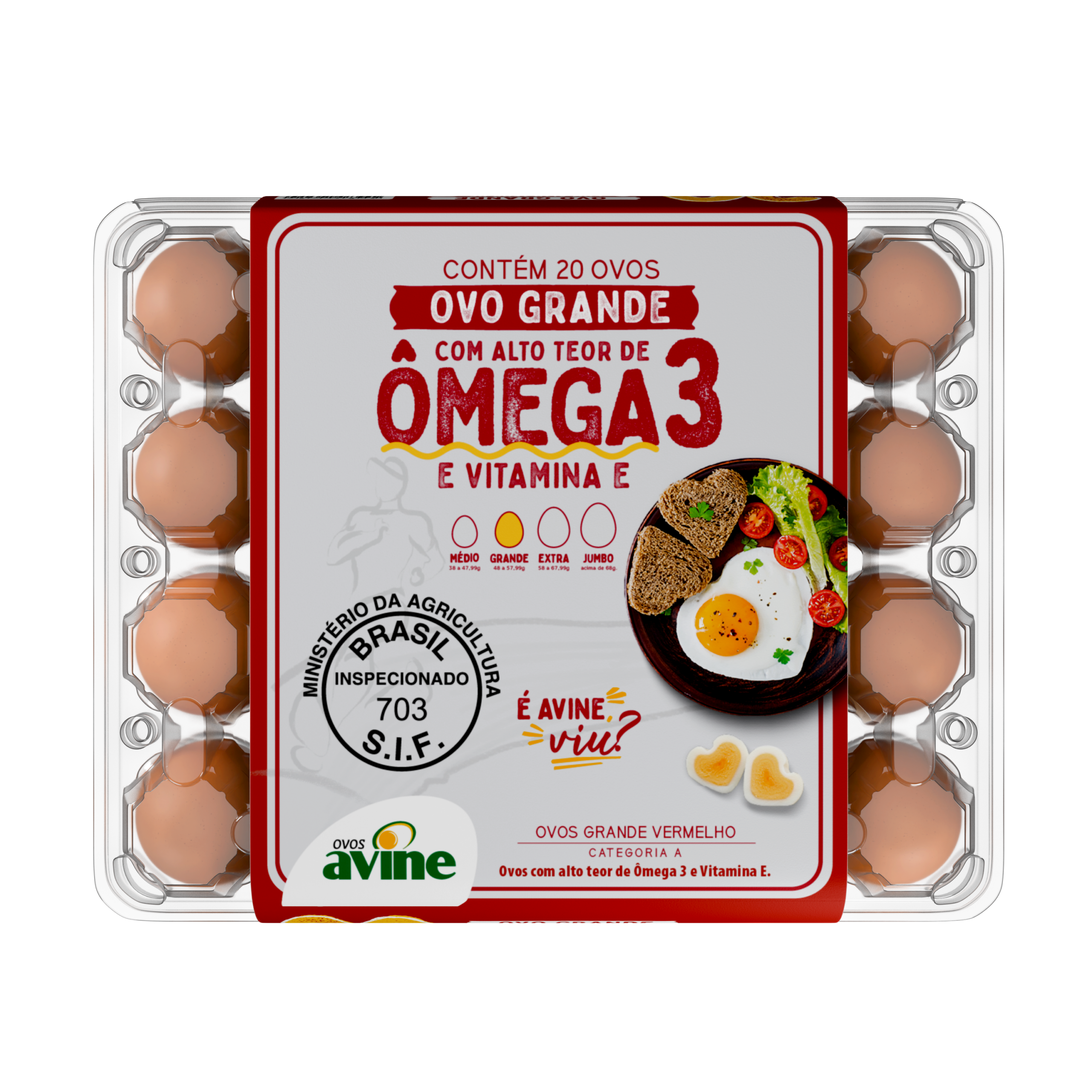 Ovos de Galinha Grande Vermelho  com 20 Plastificado Ômega 3 Avine