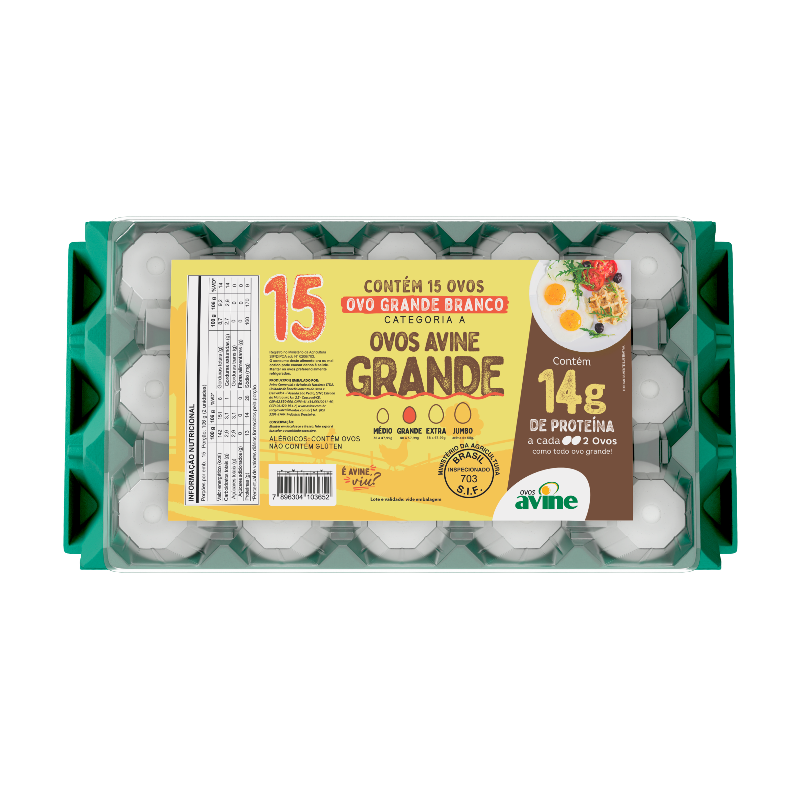 Ovos Galinha Grande Branco com 15 Plastificado Avine